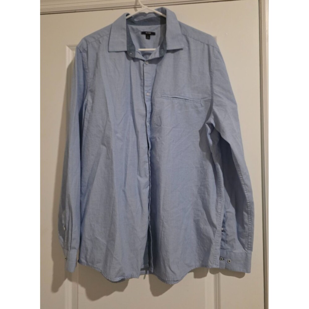 Men's Casual Light Blue Long Sleeve Button Up 100% Cotton Regular Fit XL 17-17.5